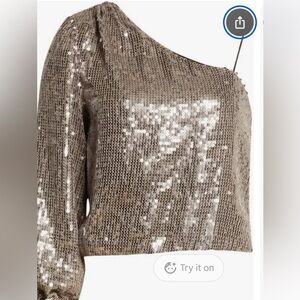 Alice + Olivia Lucinda Sequin Asymmetric One-Shoulder Silver Top- Taylor Swift